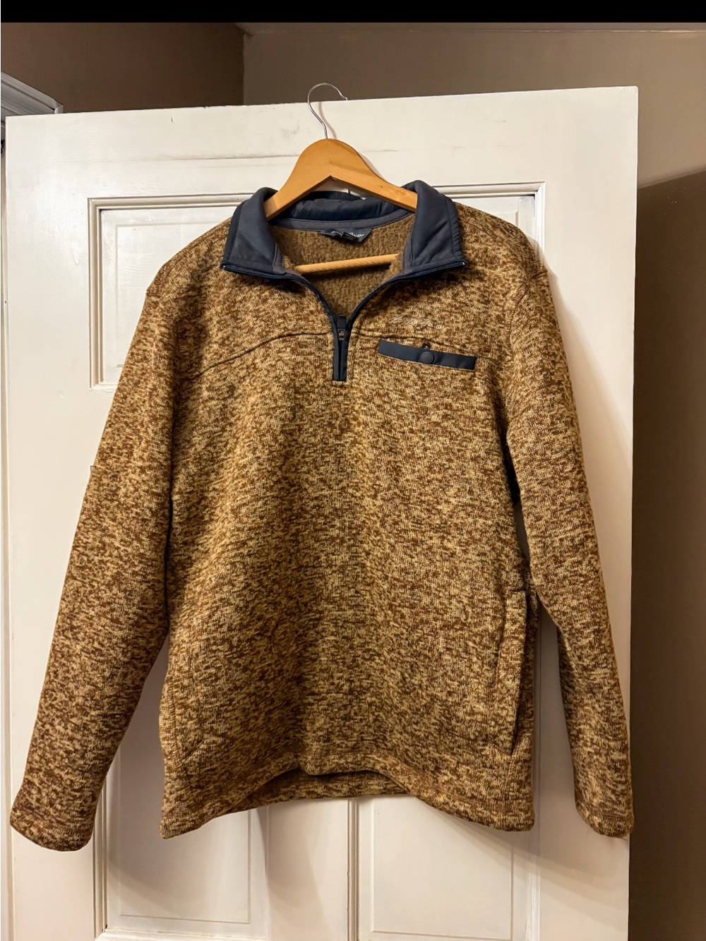 Eddie Bauer Marled Brown Quarter-Zip Sweater with Dark Trim
